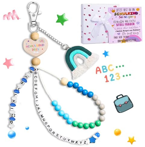 KEELYY Geschenke zur Einschulung Junge Blau Rechenkette 2025 Schulkind Schultüte Anhänger Schulanfang Geschenk Schultüte Füllung Glücksbringer mit Grußkarte Geschenkbox