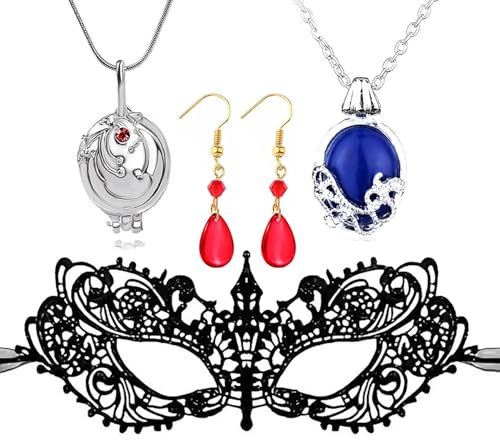 HJYZY Vampyr Katherine halsband Elena Gilbert öppning Vervain medaljong hänge halsband falsk blod droppe örhänge spets maskerad mask för kvinnor 4 st, 1, Harts, Ingen ädelsten