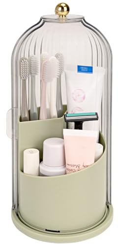 RISEMART Zahnbürstenhalter, Drehbarer 3-Fächer-Badezimmerorganizer für Arbeitsplatte, Zahnbürsten- und Zahnpastahalter, Badezimmerstandhalter, Spülenorganizer für Kosmetikpinsel (Grün)