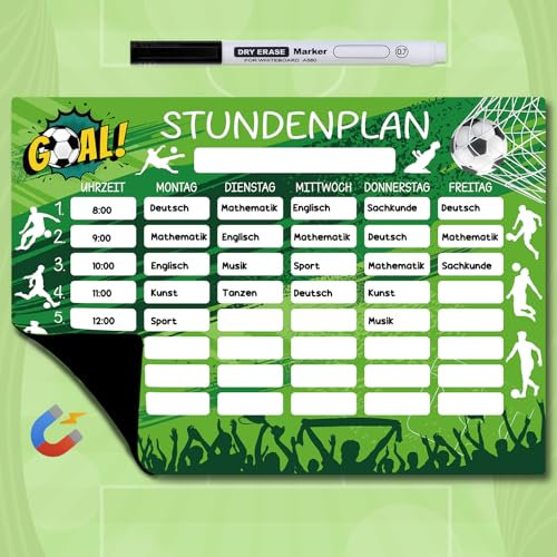 Fussball Stundenplan abwischbar magnetisch inkl. Stift - Stundenplan Kinder 1. Klasse - Ideen Füllung Schultüte - Einschulung Junge Geschenk