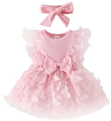 UUAISSO Babykläder för nyfödda flickor ruffig klänning med blomtryck sommarkläder söta rosetter pannband kjol set