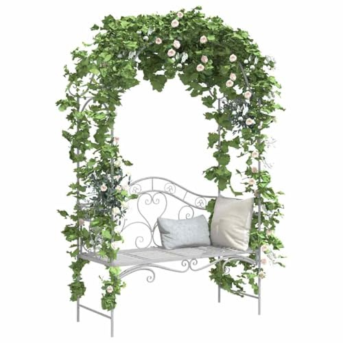 vidaXL Gartenbank Antik Weiß 121 x 48 x 200 cm Stahl, Garten und Terrasse, Moderne Stahlbank, schicke Sitzgelegenheit, wetterfestes Akzentmöbel, minimalistisches Design
