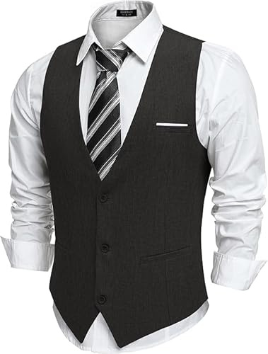 COOFANDY Kostym, väst, herr, kostymväst med fickor, gilet, v-ringad, bröllopsväst, kostym, affärsväst, formell smoking, kostymväst, frackväst, elegant, svart, S
