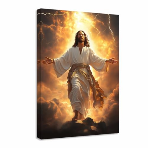 ZQQART Jesus Christus Wandkunst Religiöse Bilder Gott Leinwanddrucke Christliche gerahmte Kunstwerke Bibelgeschichten Gemälde Kirche Weihnachtsdekorationen(Gold,30x45cm)