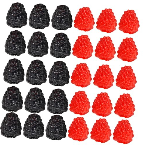 ULTECHNOVO 40 Piezas Frambuesas Artificiales Simuladas Decoración Realista para Gabinete Hogar Oficina de Fruta Decorativas Reutilizables Negro y Rojo