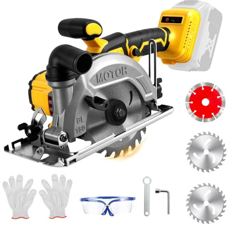 6 Inch Cordless Circular Saw for Dewalt 18V 20V Max Battery, Brushless Motor with 2 Saw Blades, 0-45° Cutting Angle, Max Cutting Depth 2(90°), 1.3(45°), Idea for Cutting Wood Plastic Soft Metal