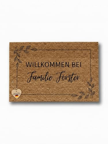 Bärenfreunde Kokosmatte Fußmatte personalisiert, Geschenk zur Hochzeit, indiduelle Hochzeitsgeschenke, Geschenke zum Einzum und Umzug mit individuellem Namen (Blumenkranz, 40x60 cm)
