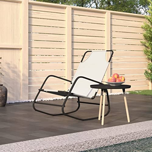 Frdhee Sonnenliege, Liegestuhl, Campingliege, Gartenstuhl, Liegesessel, Bäderliege, Schaukelliege Creme Stahl und Textilene Für Balkon, Picknick, Reise, Robust