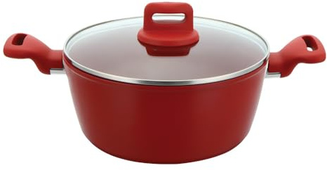 6.5L Stockpot with Lid Non Stick Cooking Pots with Tempered Glass Lid Induction Base Aluminum Casserole Pot for Cooking Soups & Brew Boiling Stews Pots (Red, 28cm Stock Pot)