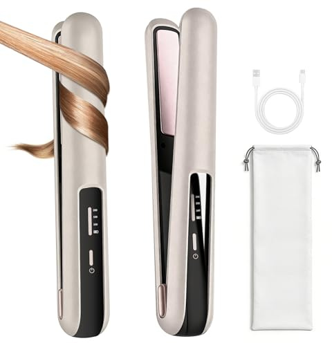 Plancha pelo inalambrica viaje - mini plancha pelo, calentamiento rápido (30 s), diseño inalámbrico, placas de cerámica – compacto para el estilo de emergencia de oficina, perfecto para profesionales