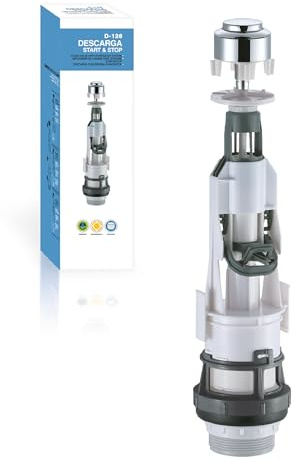 HOMSSY Mecanismo Cisterna WC Start Stop Universal D-126 – Válvula Descarga Interrumpible ECO, Ahorro de Agua, Instalación Fácil, Compatible con Diferentes Bases de Cisterna