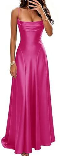 Eightale KQW006 - Vestido largo de satén para dama de honor para mujer, elegante vestido formal para fiesta de noche, fucsia, 40