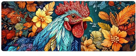 Large Mouse Mat, 30x60cmx3mm, Gaming Mouse Pad, Rubber Base, Stitched Edges, Water Resistant Easy Clean, For All Types, Extend Desktop Protection, Office Men's Gifts, Chicken Animals D1YY-577