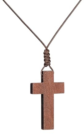 HOMSFOU Vintage Holz Seilkette mit Kreuzanhänger Verstellbarer Knoten Unisex Schmuck Kreuzkette für Männer und Frauen Vielseitiger Halsschmuck für Verschiedene Anlässe