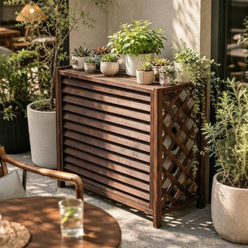 Aire Acondicionado Soporte De Flores Madera Maciza, Cubre Exterior, Cubierta Para El Marco Del, Para