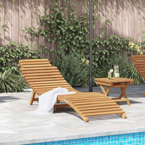 Mangloder Transat Marron en Bois de Teck Massif 198 x 55 x 58,5 cm Inclinable Pliable pour Jardin Terrasse Balcon Piscine Extérieur Repos Bronzage Farniente