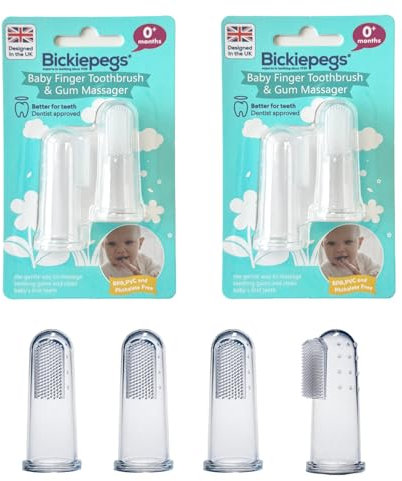 Bickiepegs Fingerzahnbürste, 2 Stück Neugeborene & Säuglingszahnbürste ab 0 Monaten, 360º Silikon-Baby-Zahnbürste, mit Borsten für Zahnreinigung/Zahnpflege (0m+, 2 Stück)