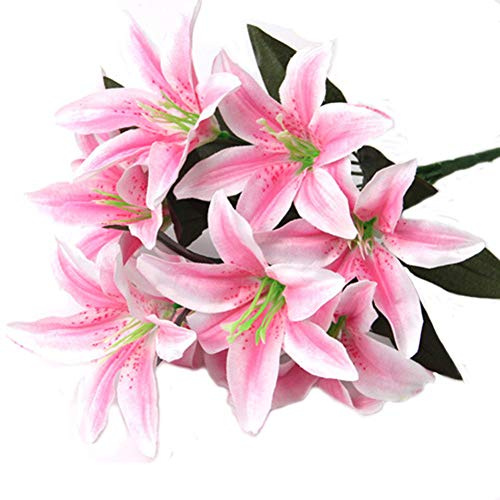 Artfen Artificial Lily 10 Heads Fake Lily Artificial Flower Wedding Party Decor Bouquet Home Hotel Office Garden Craft Art Decor Pink