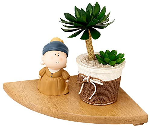 OAKERLAND Oak Floating Corner Shelf Solid Wood Drawers Display Corner Shelves Wall Mounted for Bathroom Kitchen Bedroom Living Room