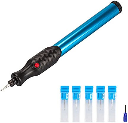 Electric Micro Engraver Pen Carve Engraving Tool Kit Cordless Precision Engraver with Extal 5pcs Replaceable Diamond Tip Bit for DIY Jewellery Making, Metal, Glass, Wood, Leather (Blue)