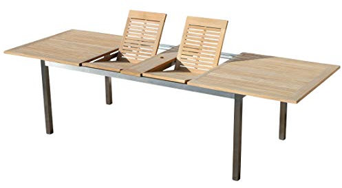 ASS ALEOS. Edelstahl Teak Ausziehtisch 200/240/280x100 cm Gartentisch Holztisch Esstisch Tisch Massive Ausführung A-Grade Teakholz Modell: Kuba