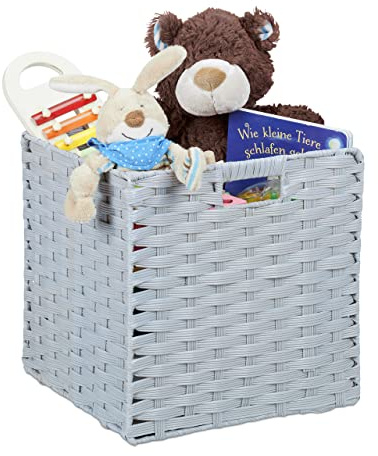 Relaxdays Aufbewahrungskorb, grau | quadratischer PP-Korb für Bad u. Kinderzimmer, Regalkorb geflochten, 31x32x30 cm