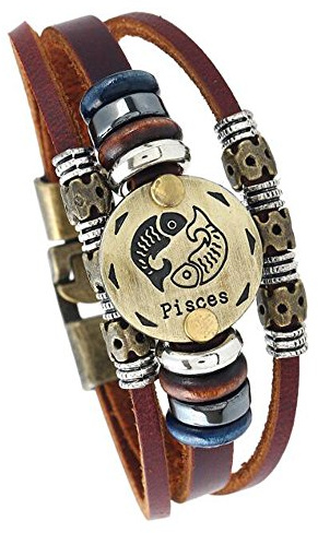 MeiPing Lederarmband mit Sternzeichen Anhänger