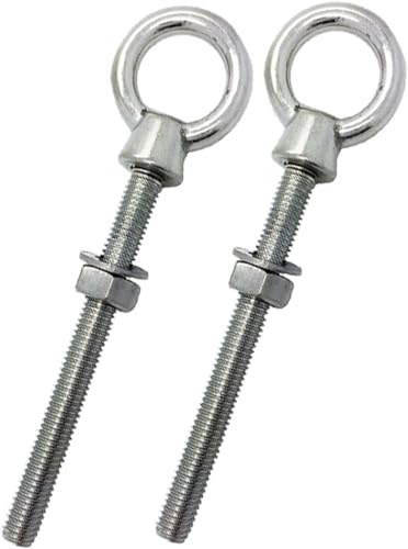 M8 x 80mm Long Shank Eye Bolt + Nut & Washer, Pack 2, A4 316 Marine | Long shank with closed ring eye. Hex nut and flat washer included. Boat, sailing, deck, rigging, awning, marine hardware.