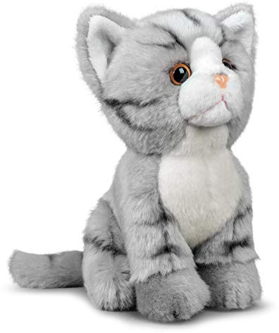 Animigos Plüschtier Katze grau tabby, Stofftier im realistischen Design, kuschelig weich, ca. 19 cm groß