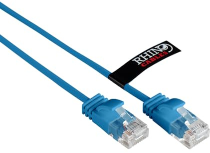 rhinocables Slim CAT 6 High-Speed Gigabit Ethernet Cable - Patch Network Lead for LAN| Snagless UTP Design, LSZH Jacket | RJ45 Connector for Internet, Router, Modem, Smart TV, PC & More (0.5m, Blue)