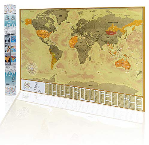 Weltkarte zum Rubbeln Rubbel Weltkarte - Scratch Off World Map Poster - Rubbelkarte mit Hauptstädte und Staatslinien - 84 x 57 cm Große Freirubbeln Karte mit Geschenkverpackung - Hergestellt in EU