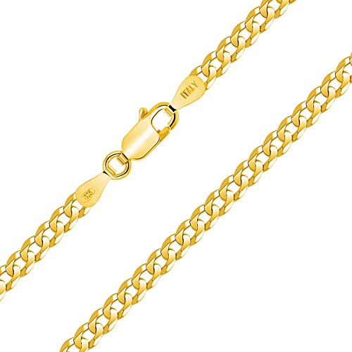 PLANETYS - Flache Panzerkette Diamantiert 925 Sterling Silber 18K Vergoldet Kette - Halskette - 3.3 mm Breite Verschiedene Längen: 40-45-50-55-60-65-70 cm