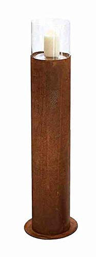 Windlichtsäule (II Wahl) Laterne rostige Lichtsäule mit Glasaufsatz 114 cm