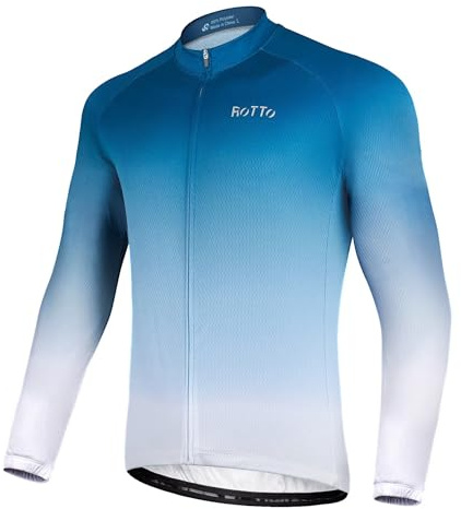 ROTTO Herren Radtrikot Fahrradtrikot Langarm Rennrad Trikot Farbverlauf Reihe