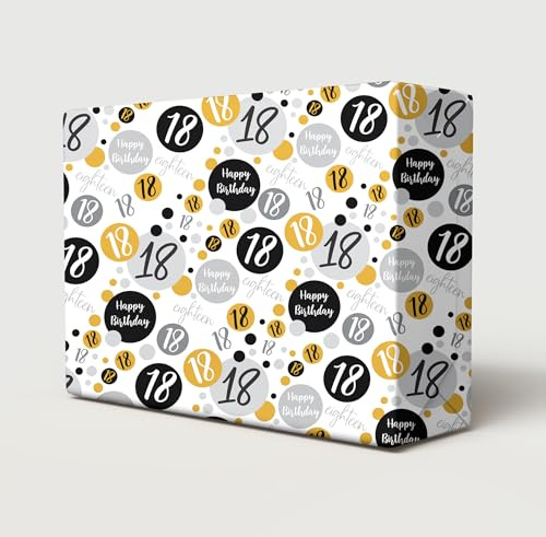 2 hojas + 2 etiquetas de regalo a juego para 18 cumpleaños, papel de regalo de 18 años, oro y plata, para hombres y mujeres (Pensilvania)