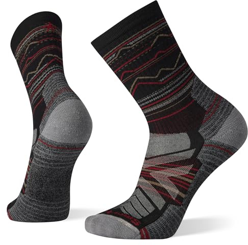 SmartWool Men's Hike Light Cushion Mountain Range Pattern Crew Socks, Black, Large