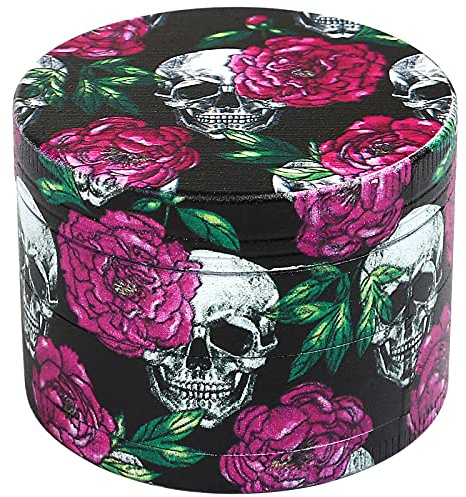 LIHAO 2 inch Grinder 4 Layer Zinc Alloy Spice Grinder, Rose & Skull Design | for Halloween, Day of The Dead Decor