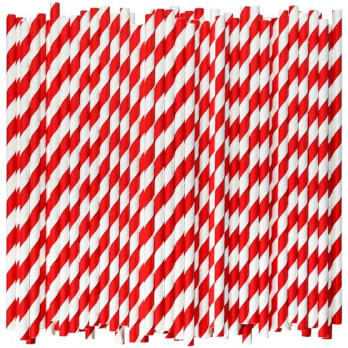 Disposable Paper Drinking Straws, Red Striped, 7.75 x0.24, 1000 Counts - Restaurant Pack