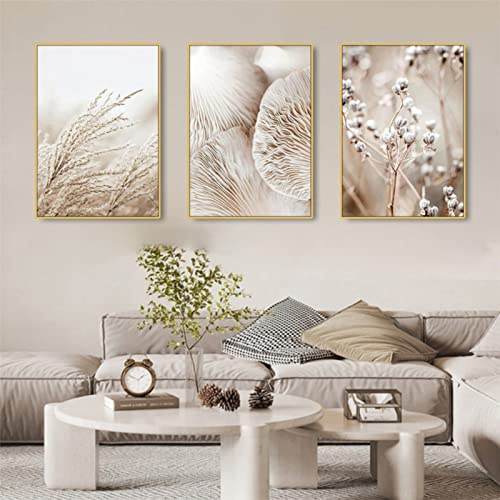 TROYSINC 3er Set Beige Poster, Pflanze Bilder, Ohne Rahmen Leinwandbilder, Home Wandkunst für Schlafzimmer und Wohnzimmer (Style-B,50x 70 cm)