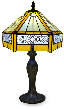 Tiffany Lamp 10 inch Amber Mission Geometric - Stained Glass Table Lamp | Tiffany lights table lamps, handcrafted stained glass on a resin base. For living room, bedroom or bedside.