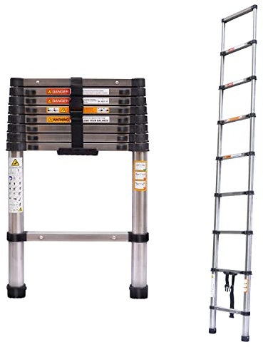 Scala telescopica in alluminio, 2,6 m, allungabile, pieghevole, antiscivolo, multiuso, adatta per la casa, portata massima di 150 kg