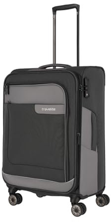 Travelite 4-Rad Koffer Größe M Weichschale aus recyceltem Material, Gepäck Serie VIIA: Trolley mit Dehnfalte + Kantenschutz, 67 cm, 70-80 Liter