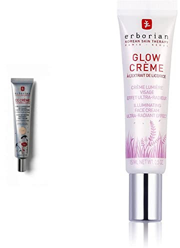 Erborian CC Cream mit Centella Asiatica – Koreanische Hautpflege Creme für helle Hauttöne LSF 25 – CC Cream Clair 45ml & – Glow Cream – Aufhellende koreanische Foundation – Highlighting Primer - 15 ml