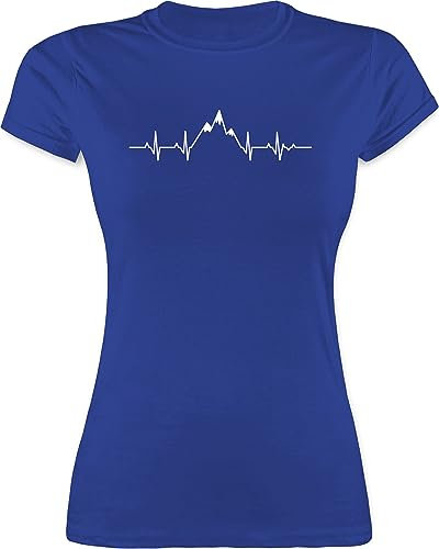 Shirt Damen - Symbol und Zeichen Outfit - Herzschlag Berge - L - Royalblau - wandershirt Berg Tshirt wandershirts Wander Shirts bergmotiv t Hiking Funshirts für Frauen t-Shirt wandern Bergen