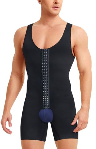 IFKODEI Body moldeador para hombre, con control de abdomen, entrenador de cintura, moldeador de cuerpo completo, fajas, camisas de compresión, pantalones cortos, Negro con ganchos, Medium/Large