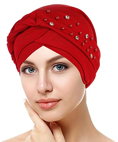 Turban Mode chimio Bonnet pour femme avec élégant strass Rivet Appliqué Long Beanie Slouch Chemo Chapeau Unisexe