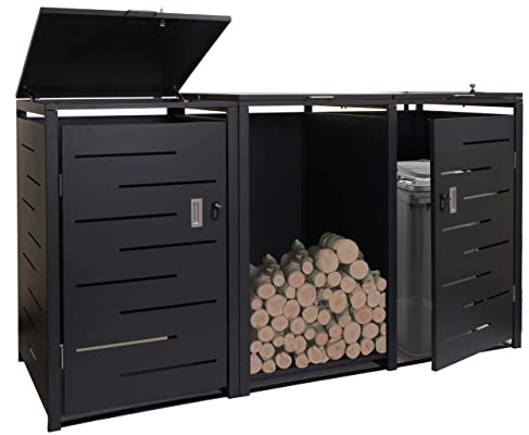 2er Mülltonnenverkleidung mit Brennholzregal HWC-E83, Mülltonnenbox, erweiterbar 117x198x82cm 80kg - anthrazit, Stahl