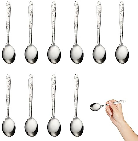 10pcs Round Spoon, 17.6cm/6.9inch Stainless Steel Table Spoon, Long Handle Dinner Spoon Set Sturdy Heat Resistant Smooth, for Coffee, Dessert, Soup