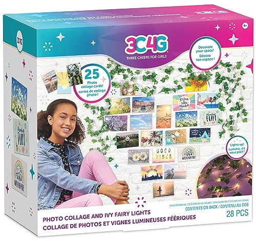 Make It Real 3C4G : Collage de photos et guirlande lumineuse en lierre – 28 pièces, DIY comprend 3 guirlandes lumineuses et cartes de collage de photos, lumières USB ou piles, à partir de 8 ans, trois