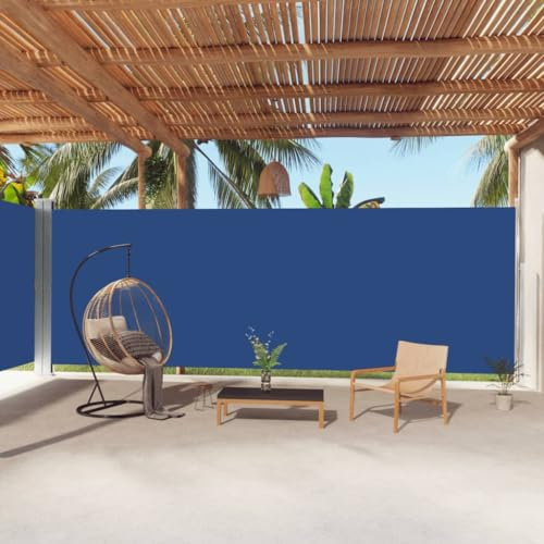 AUVYI Garten-Seitenmarkise aus Stoff (100% Polyester) mit PU-Beschichtung 220x1000 cm Blau Seitenmarkise Terrasse Seitenmarkisen Zum Ausziehen Windschutz Fuer Balkon Sichtschutz für Terasse